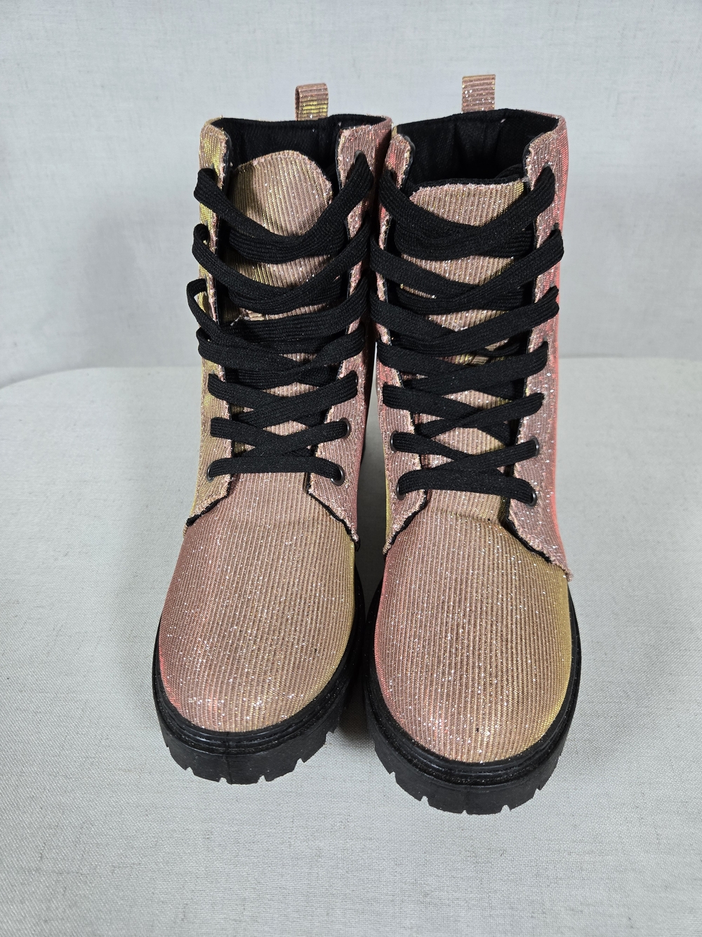 Qupid Rose Gold Glitter Combat Boots – Size 8 – New